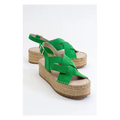 LuviShoes Lontano Women's Green Suede Genuine Leather Sandals