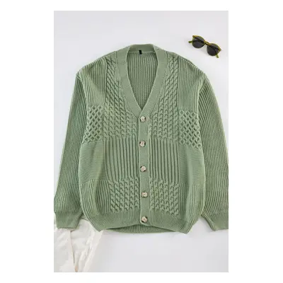 Trendyol Limited Edition Mint FL Men's Regular V Neck Hair Knit Sweater Cardigan