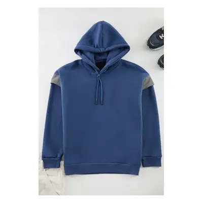 Trendyol Indigo Oversize/Wide Cut Hooded Reflective Detailed Polar Fleece Sweatshirt