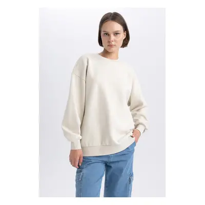 DEFACTO Back to School Oversize Fit Wide Pattern Crew Neck Thick Fabric Basic Plain Sweatshirt