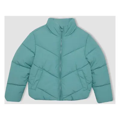 DEFACTO Girls' Water Repellent High Neck Fleece Lined Down Coat