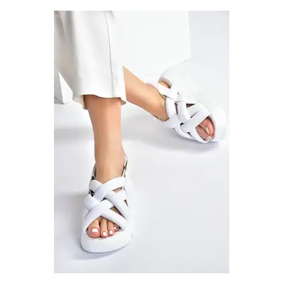 Fox Shoes Women's White Fabric Thick-soled Sandals