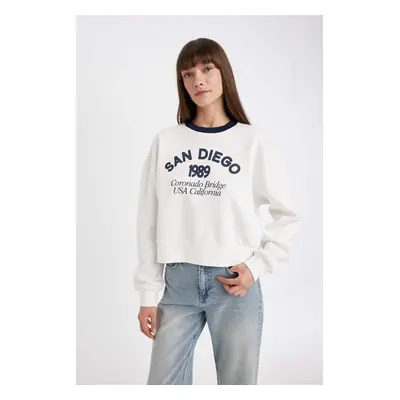 DEFACTO Boxy Fit Crew Neck Printed Thick Casual Sweatshirt