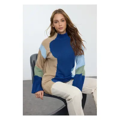 Trendyol Blue Color Block Knit Sweater