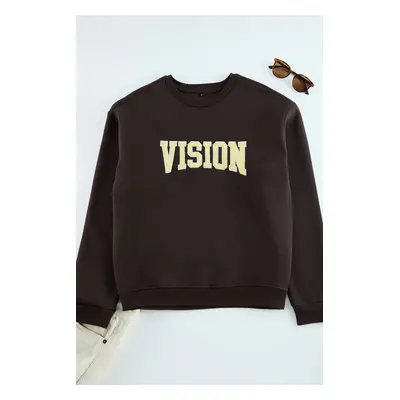 Trendyol Dark Unisex Oversize/Wide Cut Embroidered Fleece Sweatshirt