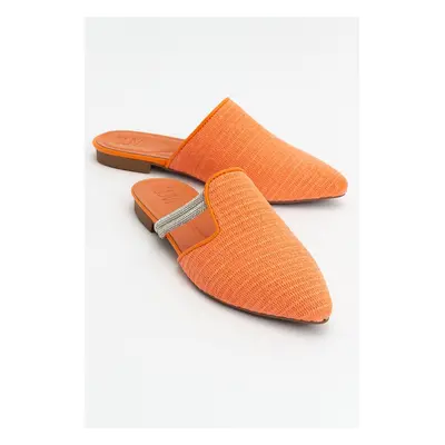 LuviShoes PESA Orange Women's Slippers with Straw Stones