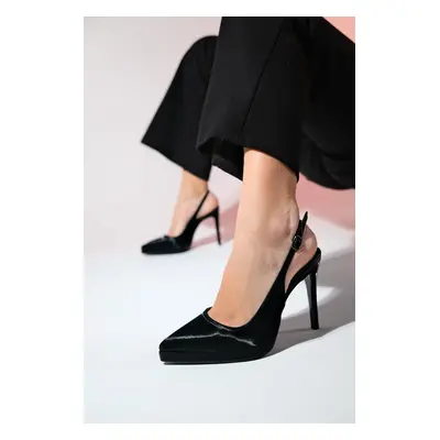 LuviShoes SANTA Women's Black Pointed Toe Platform Heels