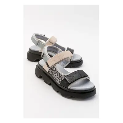 LuviShoes Tedy Women's Black Gray Patterned Sandals