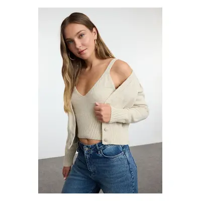 Trendyol Beige Crop Blouse-Cardigan Set Knitwear Cardigan