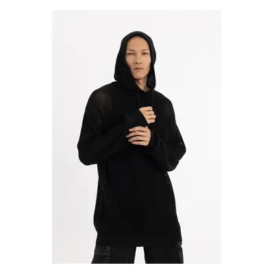 DEFACTO Regular Fit Hooded Crochet Hole Knitwear Sweatshirt