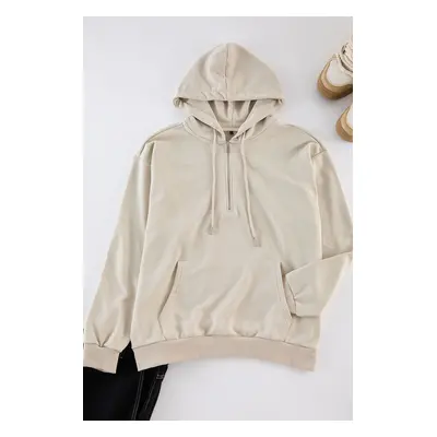 Trendyol Stone Basic Oversize/Wide Cut Zippered Hooded Basic Sweatshirt