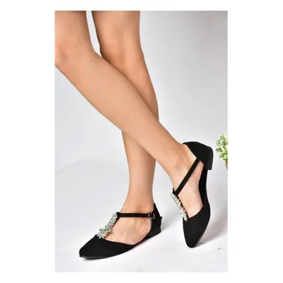 Fox Shoes P726626002 Women's Black Suede Stone Detailed Flat Shoes