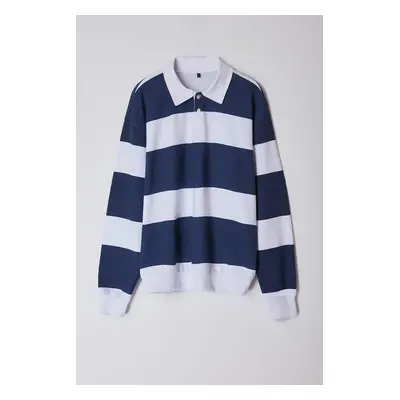 Trendyol Indigo Oversize/Wide Cut Striped Polo Neck Sweatshirt