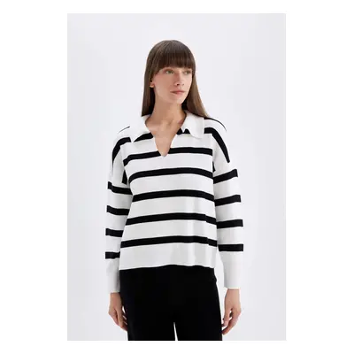 DEFACTO Relax Fit Polo Collar Striped Knitwear Sweater