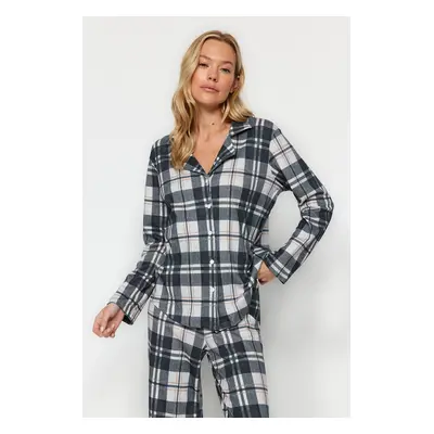 Trendyol Multicolored 100% Cotton Plaid Shirt-Pants Knitted Pajamas Set