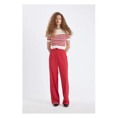 DEFACTO Standard Length Trousers Wide Leg Wide Leg Basic Plain High Waist