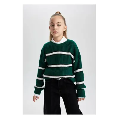 DEFACTO Girl's Crew Neck Striped Knitwear Sweater