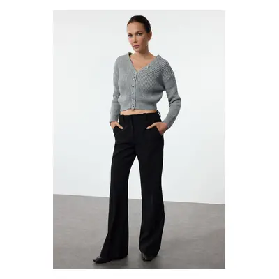 Trendyol Anthracite V Neck Crop Knit Cardigan