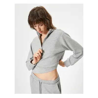 Koton Half Zipper Sweatshirt High Collar Low Shoulder Detail