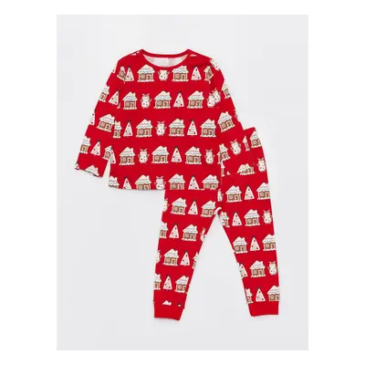 LC Waikiki Crew Neck Long Sleeve New Year Themed Baby Girl Pajama Set