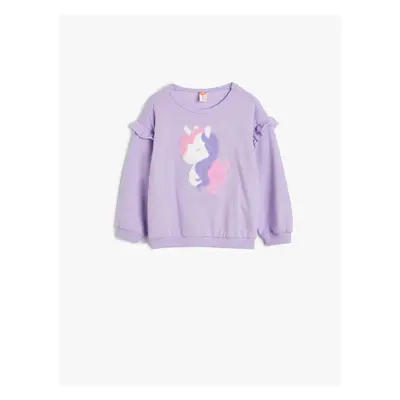 Koton Sweatshirt Unicorn Appliqued Ruffle Detailed Cotton Raised