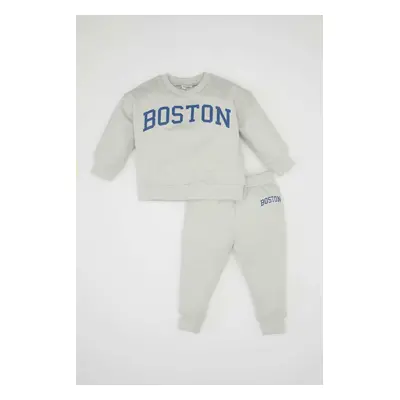 DEFACTO Baby Boy 2-Piece Set Printed Crew Neck Sweatshirt Top Jogger Sweatpants