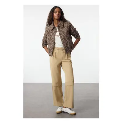 Trendyol Beige Straight Cut Elastic Waist Woven Fabric Trousers