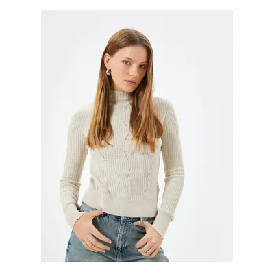 Koton High Collar Sweater Long Sleeve Openwork