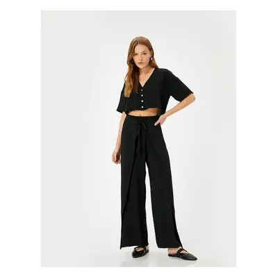 Koton Wide Leg Trousers with Cap, Tie Detail, Elastic Waist