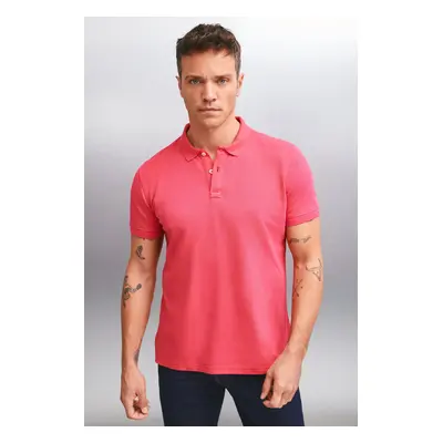 GRIMELANGE MARTEN Men&#39;s 100% Cotton Short Sleeve Regular Fit Fuchsia Polo Collar T-shir