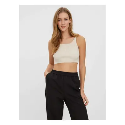 Krémový žebrovaný crop top VERO MODA Fibly - Dámské