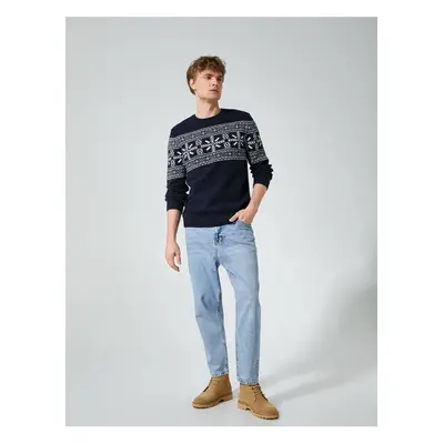 Koton Crew Neck Sweater Ethnic Patterned Wool Blend