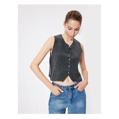 Koton Crop Knit Vest Buttoned V Neck