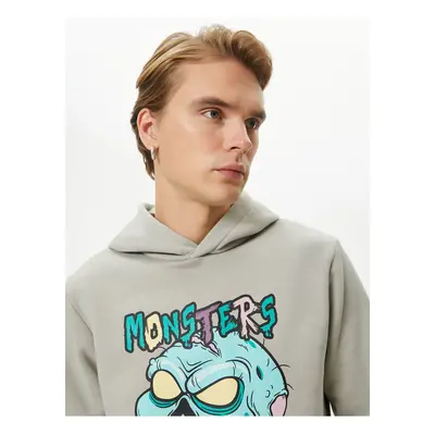 Koton Monster Printed Hoodie Casual Fit Long Sleeve Ribbed