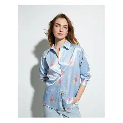 Koton Satin Floral Shirt Buttoned Long Sleeve