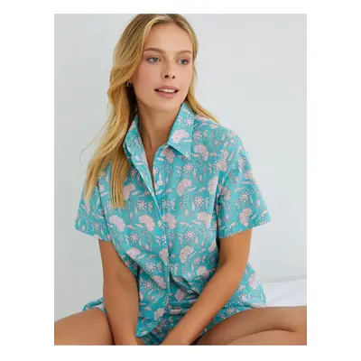 Koton Buttoned Pajama Top Short Sleeve Shirt Collar Cotton