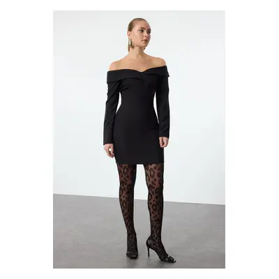 Trendyol Black Body-Sit Carmen Collar Woven Short Dress