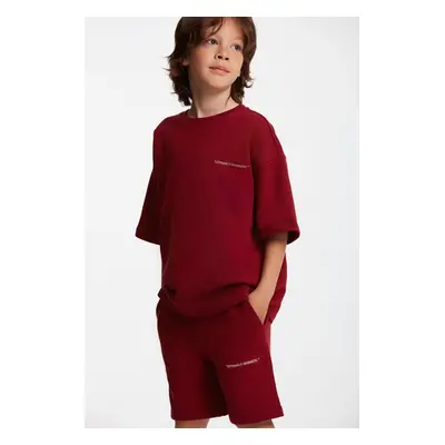 GRIMELANGE Bogota Knitted Comfort Fit Tracksuit Set Embroidered Burgundy Round Nec