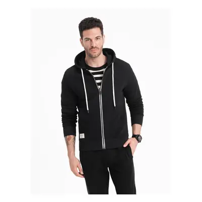 Ombre Men's BASIC unbuttoned hooded sweatshirt - black