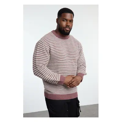 Trendyol Dusty Rose FL Men's Regular Crew Neck Ethnic Knitwear Plus Size Sweater