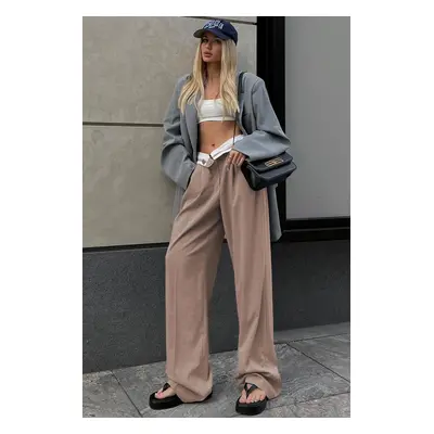 Madmext Mink Belt Detailed Wide Leg Trousers