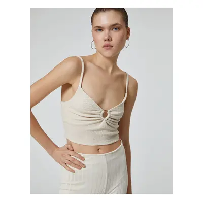 Koton Thin Strap Crop Top Sweetheart Neck Window Detail