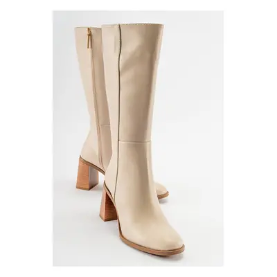 LuviShoes MARANTA Women's Beige Skin Heeled Boots