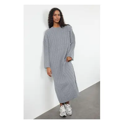 Trendyol Gray Hair Knit Maxi Sweater Dress