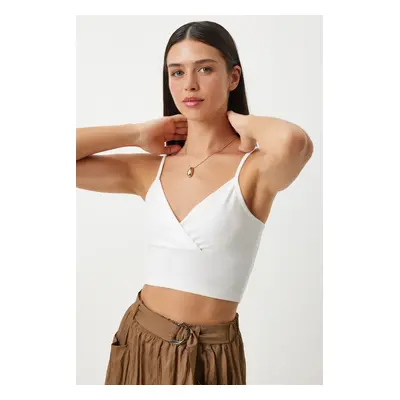 Happiness İstanbul Women's White Straps Crop Knitted Bustier