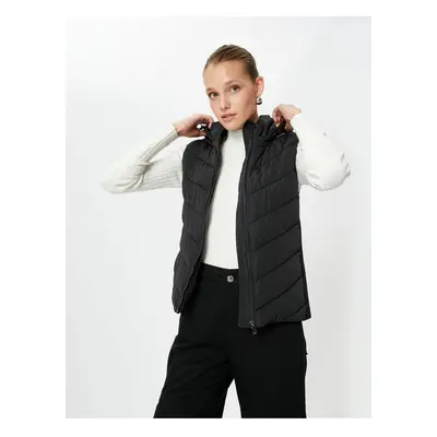 Koton Short Puffer Vest Hooded Zipper Pocket Detailed