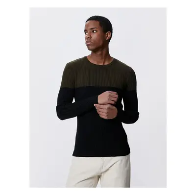 Koton Basic Knitwear Sweater Crew Neck Color Block Slim Fit