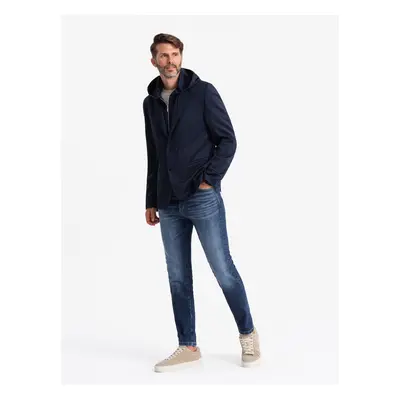 Ombre Men's blazer with detachable underlining and hood - navy blue