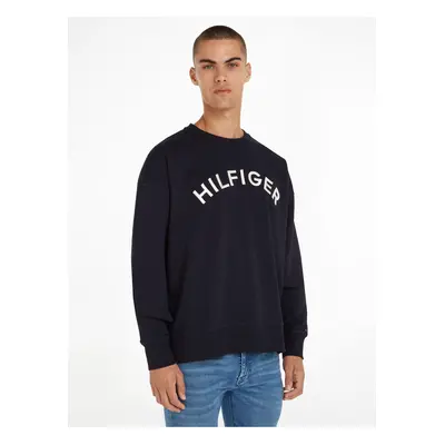 Tmavě modrá pánská mikina Tommy Hilfiger Arched Crew - Pánské