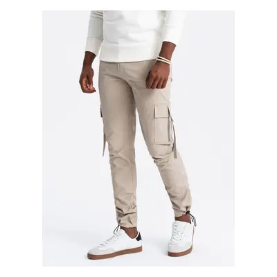 Ombre Men's STRAIGHT LEG cargo pants with striped pockets - sand